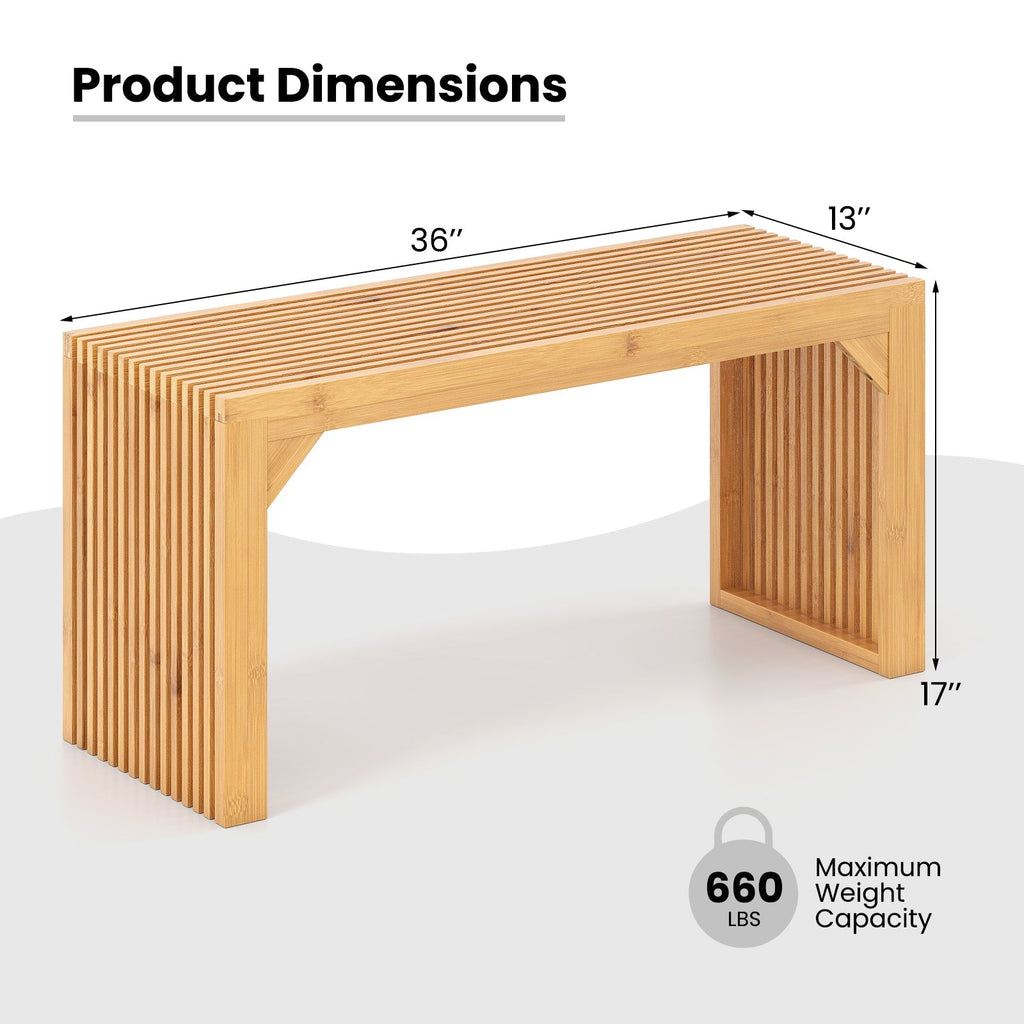 Bamboo Dining Bench Long Entryway Bench Indoor Outdoor Solid Wood Bench-Natural