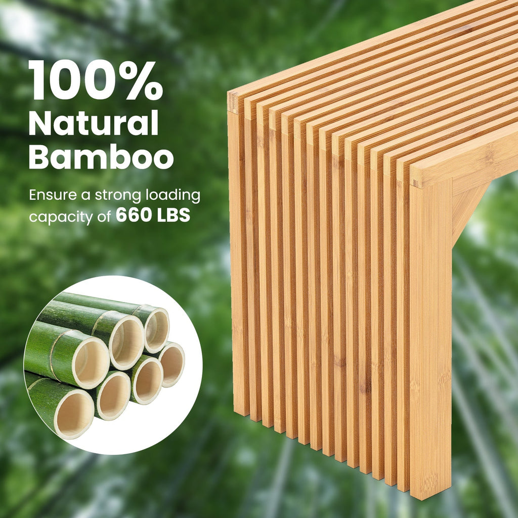 Bamboo Dining Bench Long Entryway Bench Indoor Outdoor Solid Wood Bench-Natural
