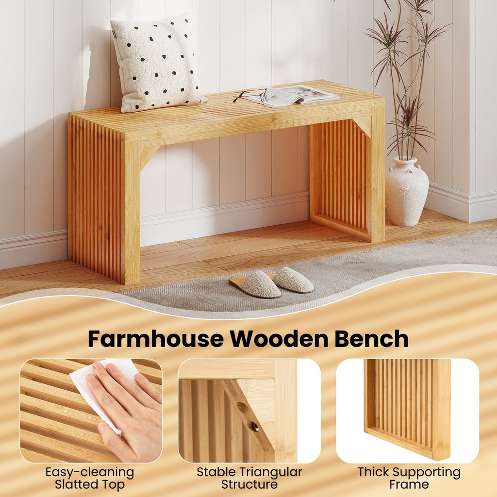 Bamboo Dining Bench Long Entryway Bench Indoor Outdoor Solid Wood Bench-Natural