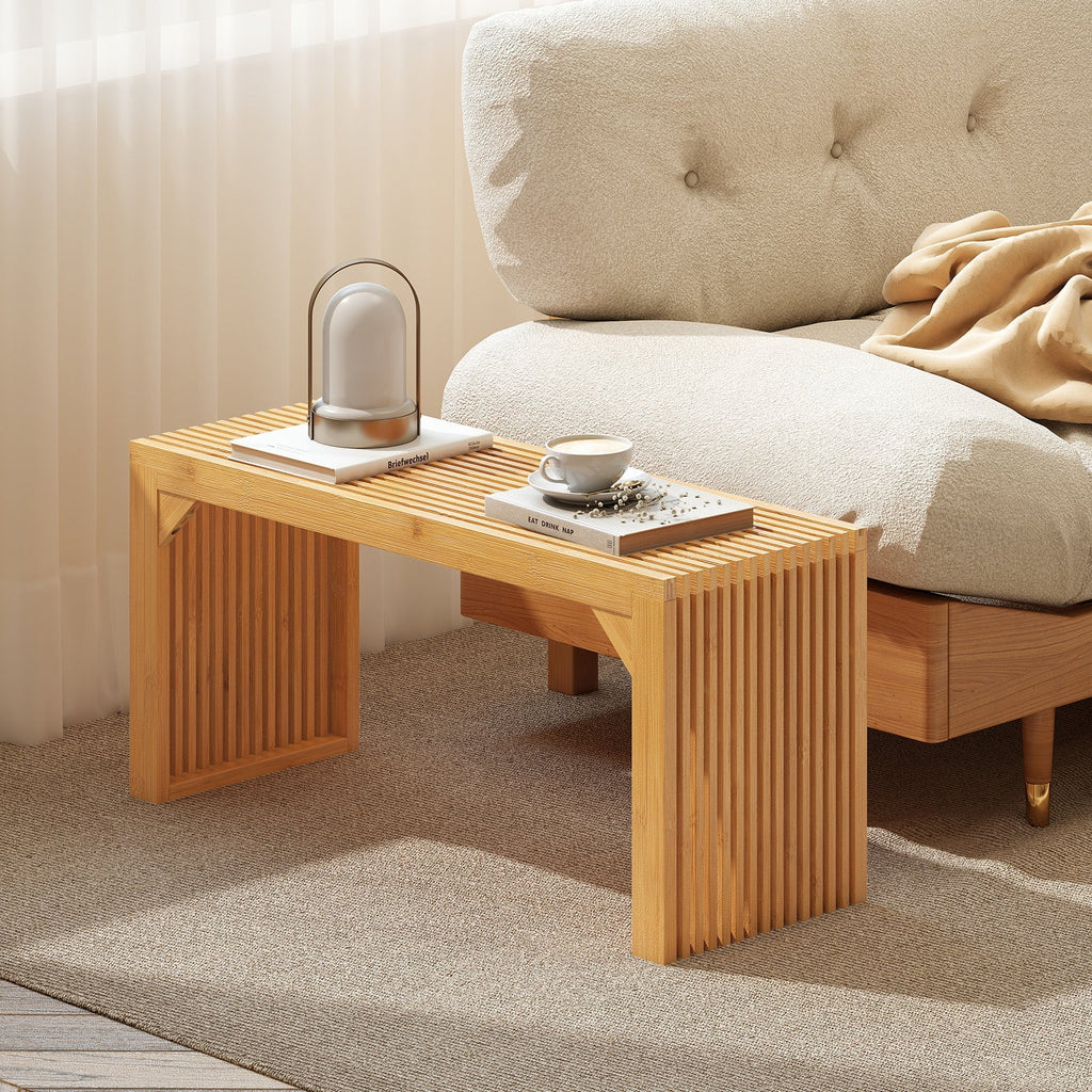 Bamboo Dining Bench Long Entryway Bench Indoor Outdoor Solid Wood Bench-Natural