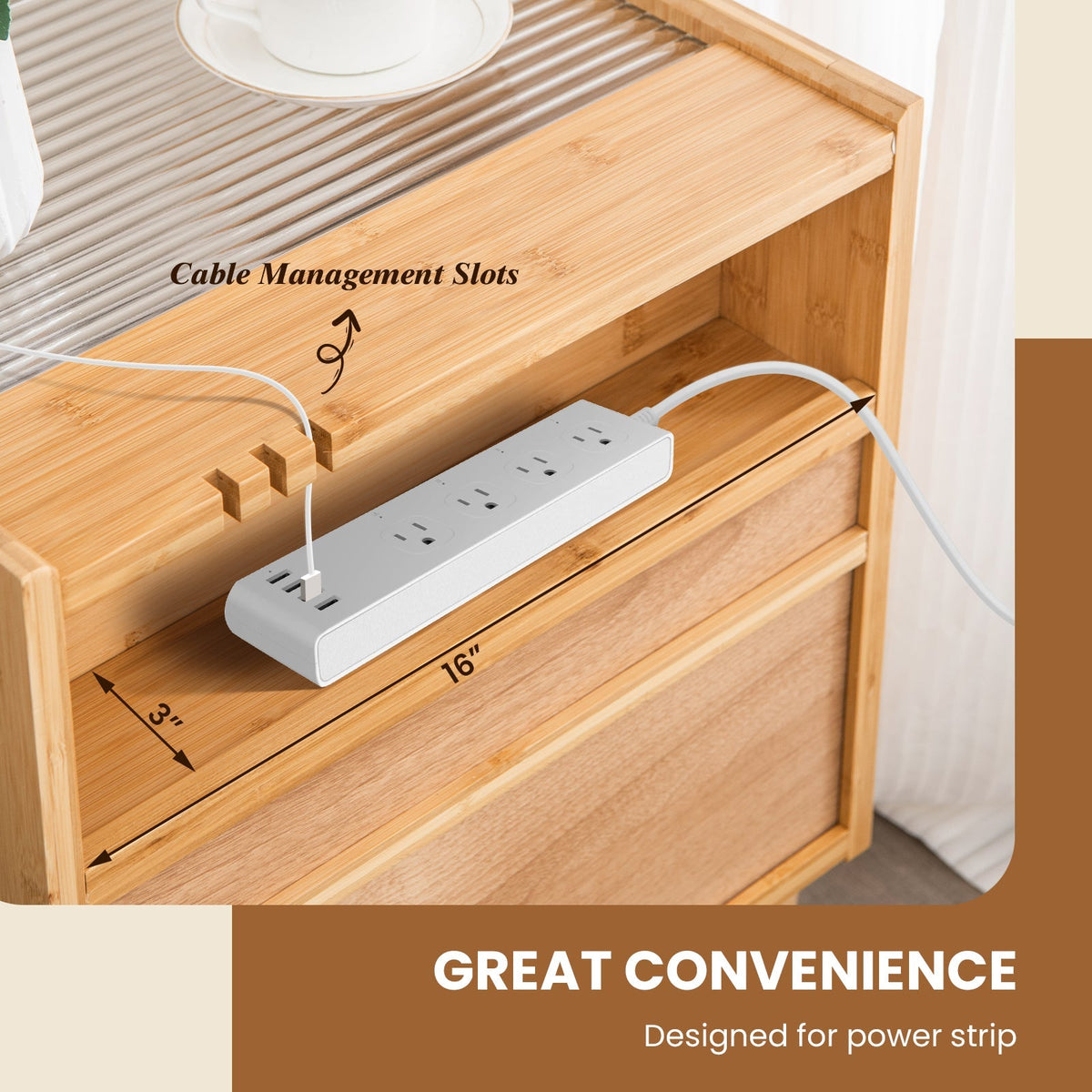 Bamboo Rattan Nightstand with Drawer and Solid Wood Legs