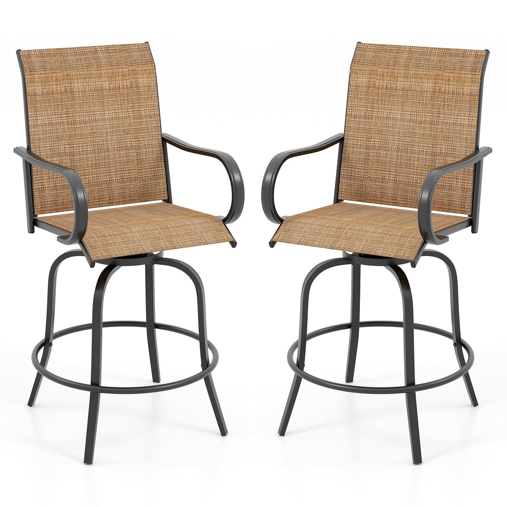 2 Pieces 360 Rotating Bar Stool Set with Armrests for Patio