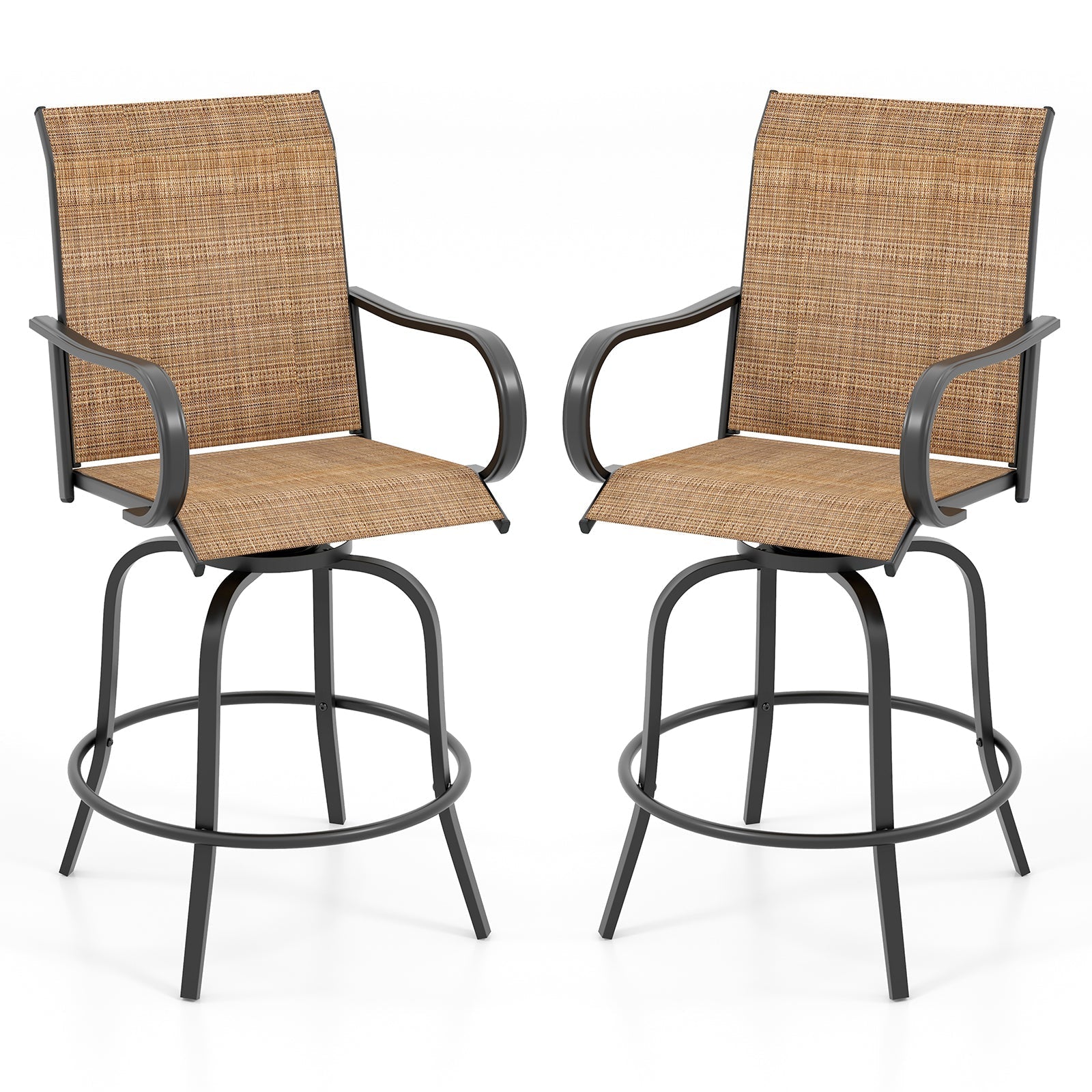 2 Pieces 360 Rotating Bar Stool Set with Armrests for Patio