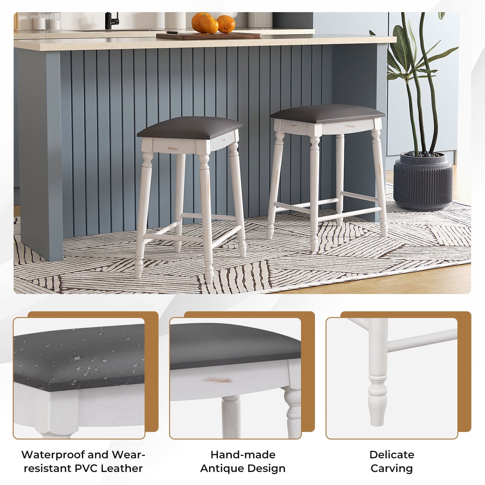 29 Inch Bar Stool Set of 2 with Padded Seat Cushions and Wood Legs-29 inches