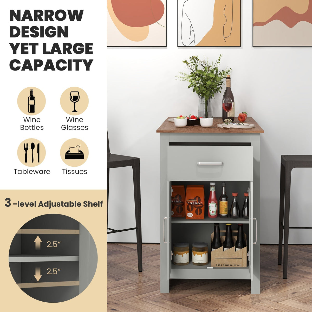 Counter Height Bar Table with Storage Cabinet and Drawer