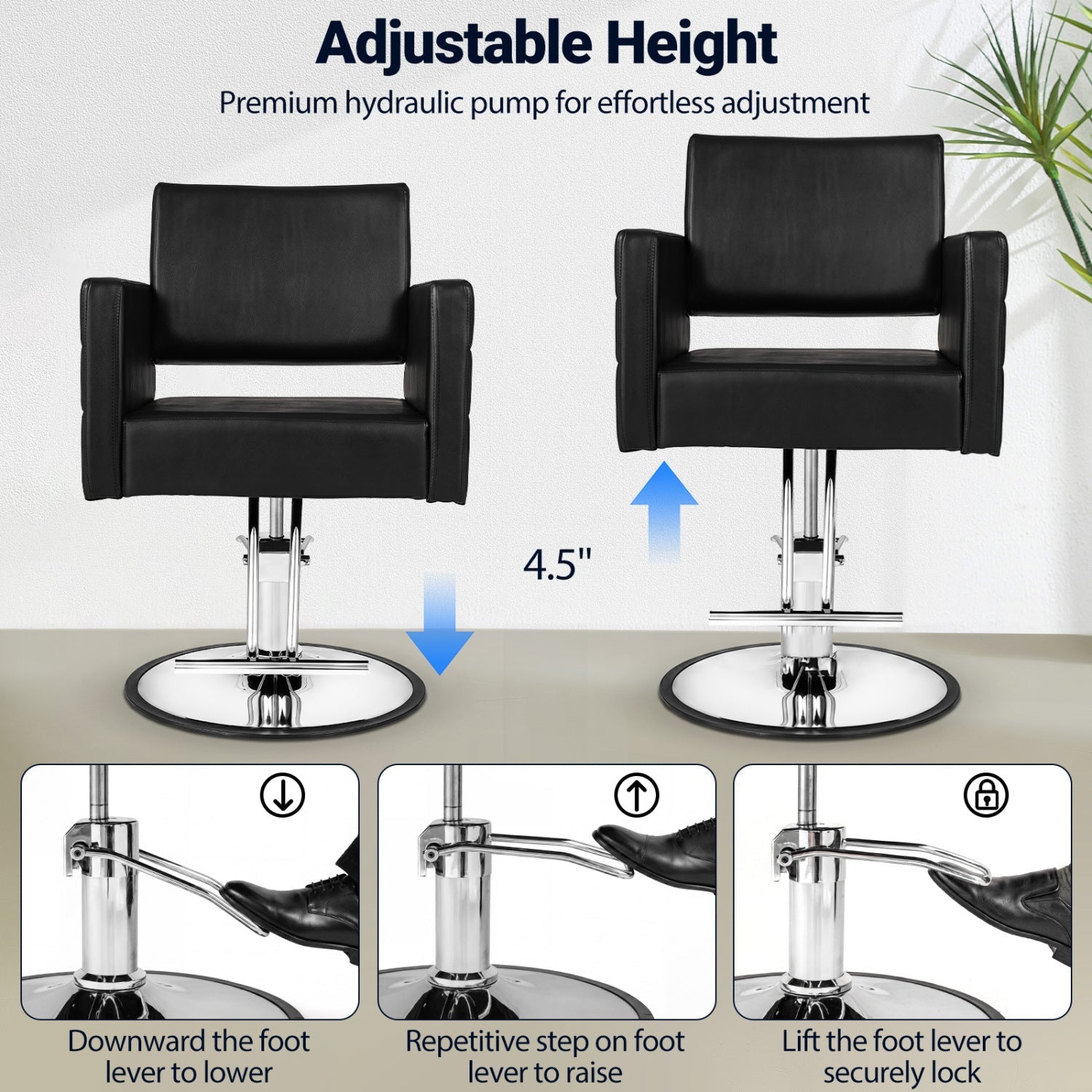 Hydraulic Salon Chair with Adjustable Height & 360° Swivel
