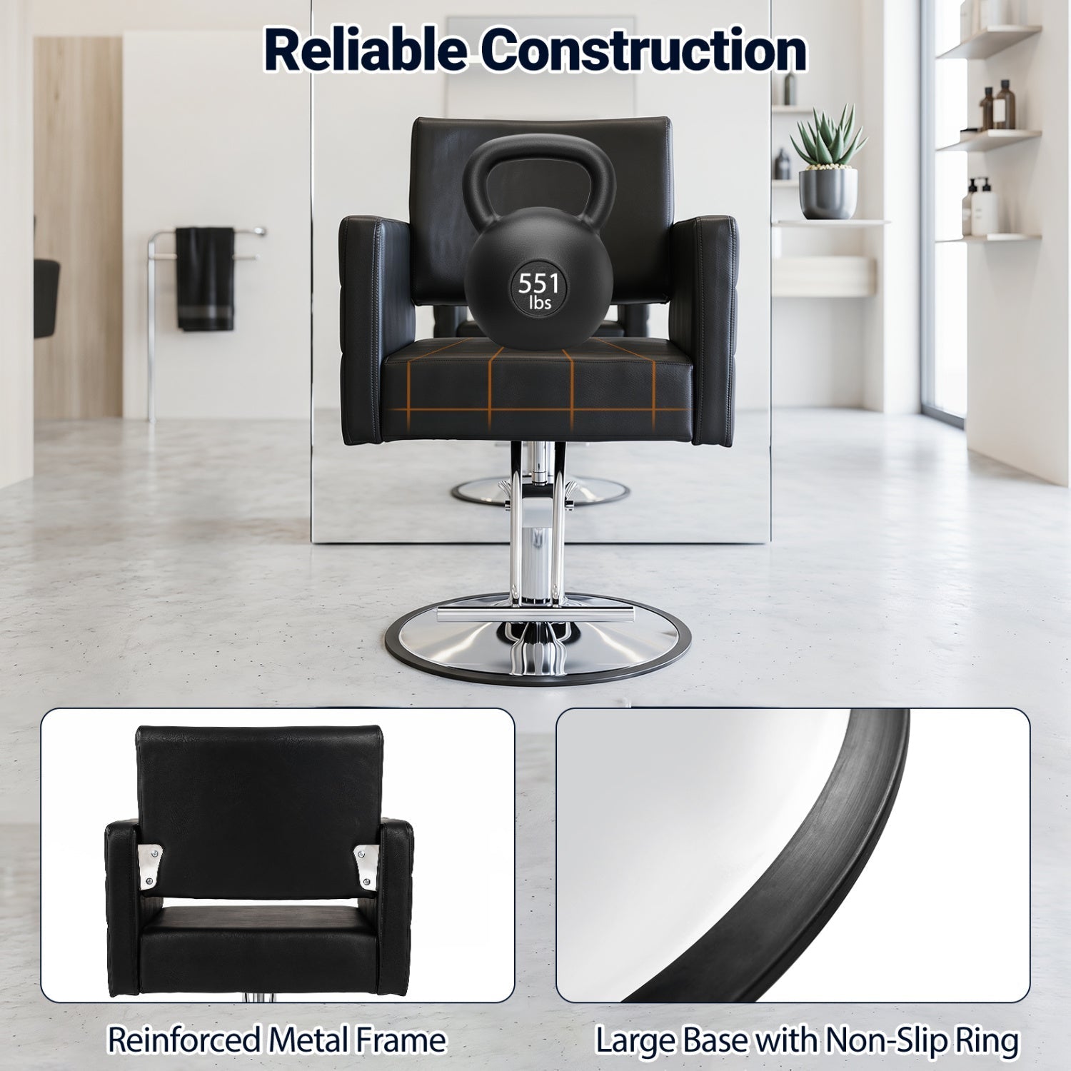 Hydraulic Salon Chair with Adjustable Height & 360° Swivel