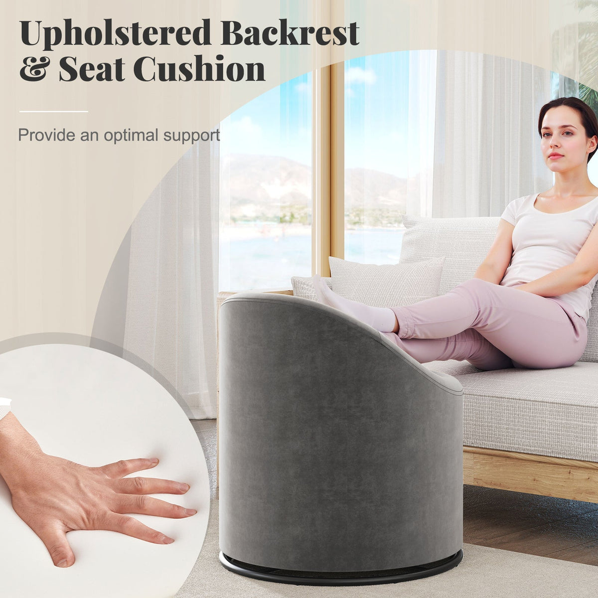 Barrel Chair with Storage 360¬∞ Swivel Upholstered Vanity Chair