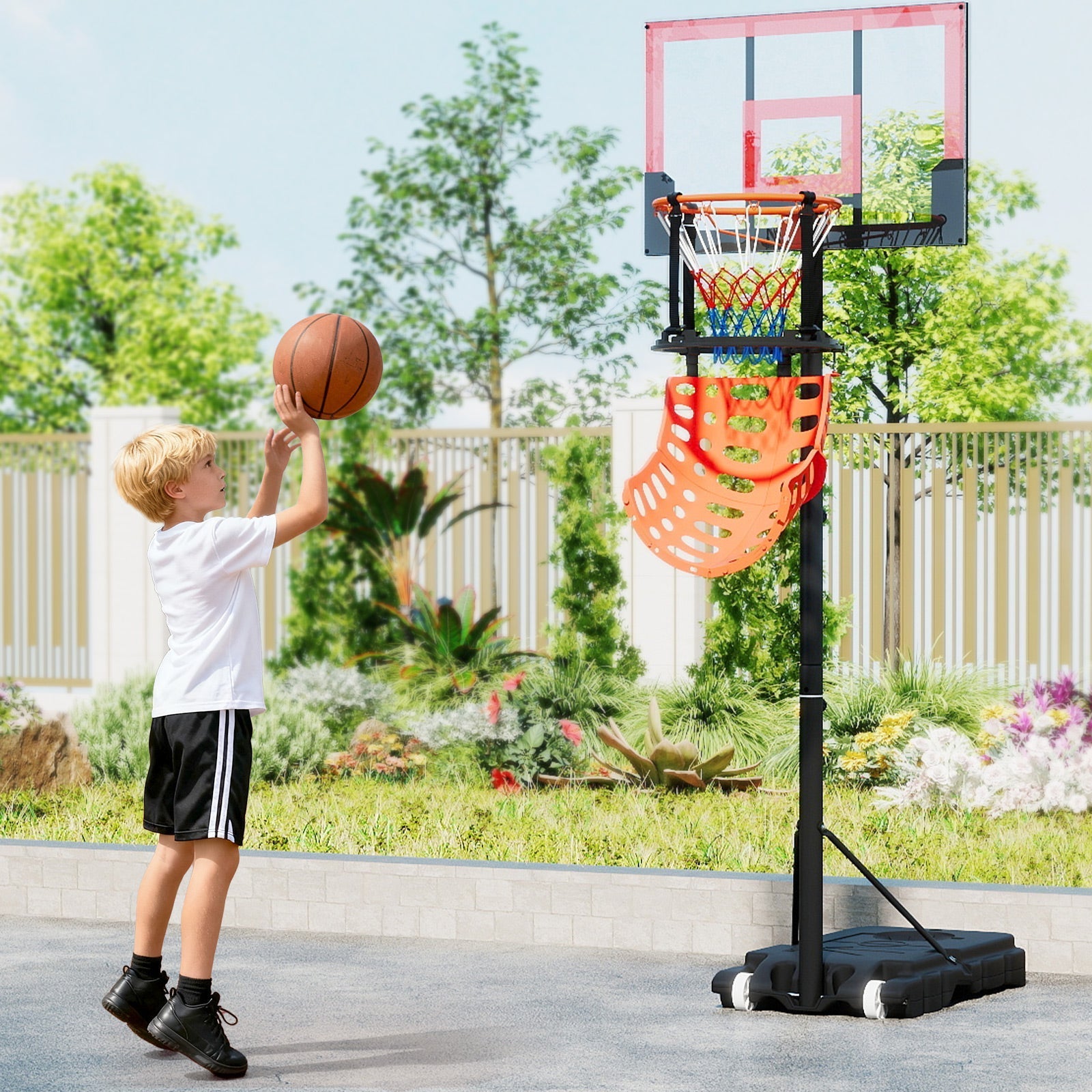 Basketball Return Attachment with 4 Tool-Free Detachable Hooks (Fit 18 Inch Rims)