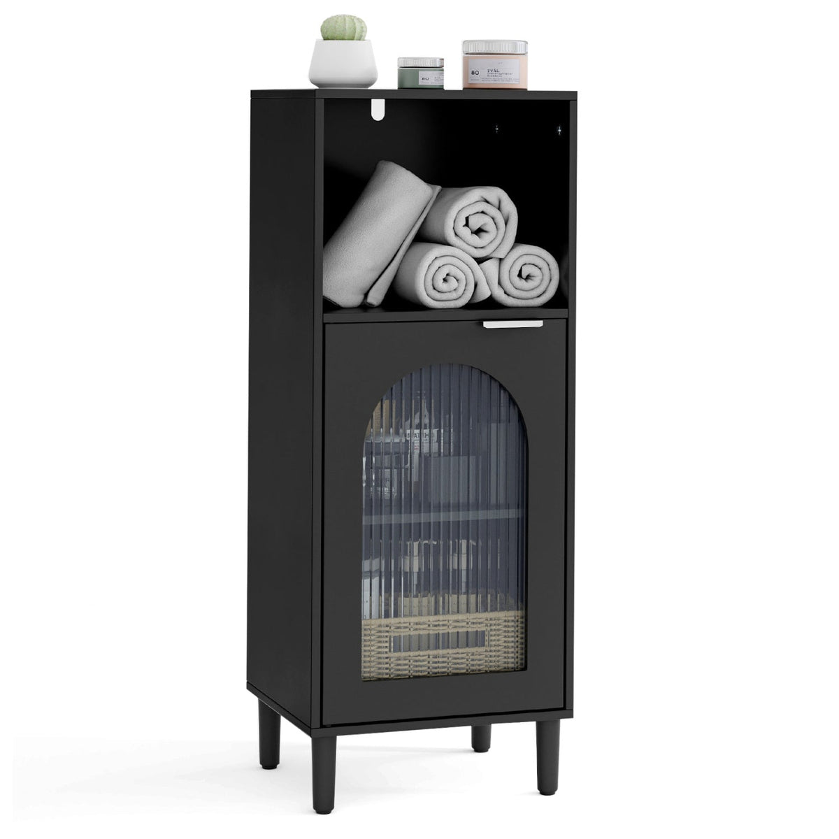 Bathroom Floor Cabinet with Adjustable Shelf and Glass Door