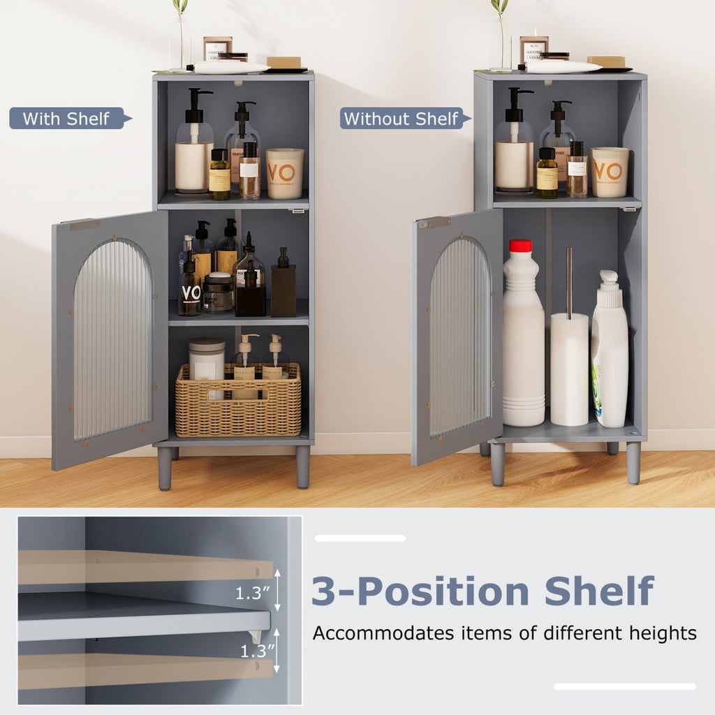 Bathroom Floor Cabinet with Adjustable Shelf and Glass Door