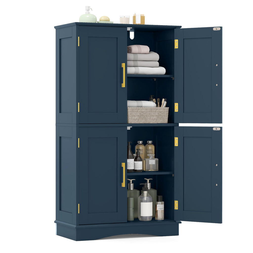 Bathroom Floor Storage Cabinet with 4 Doors and 2 Adjustable Shelves-Blue