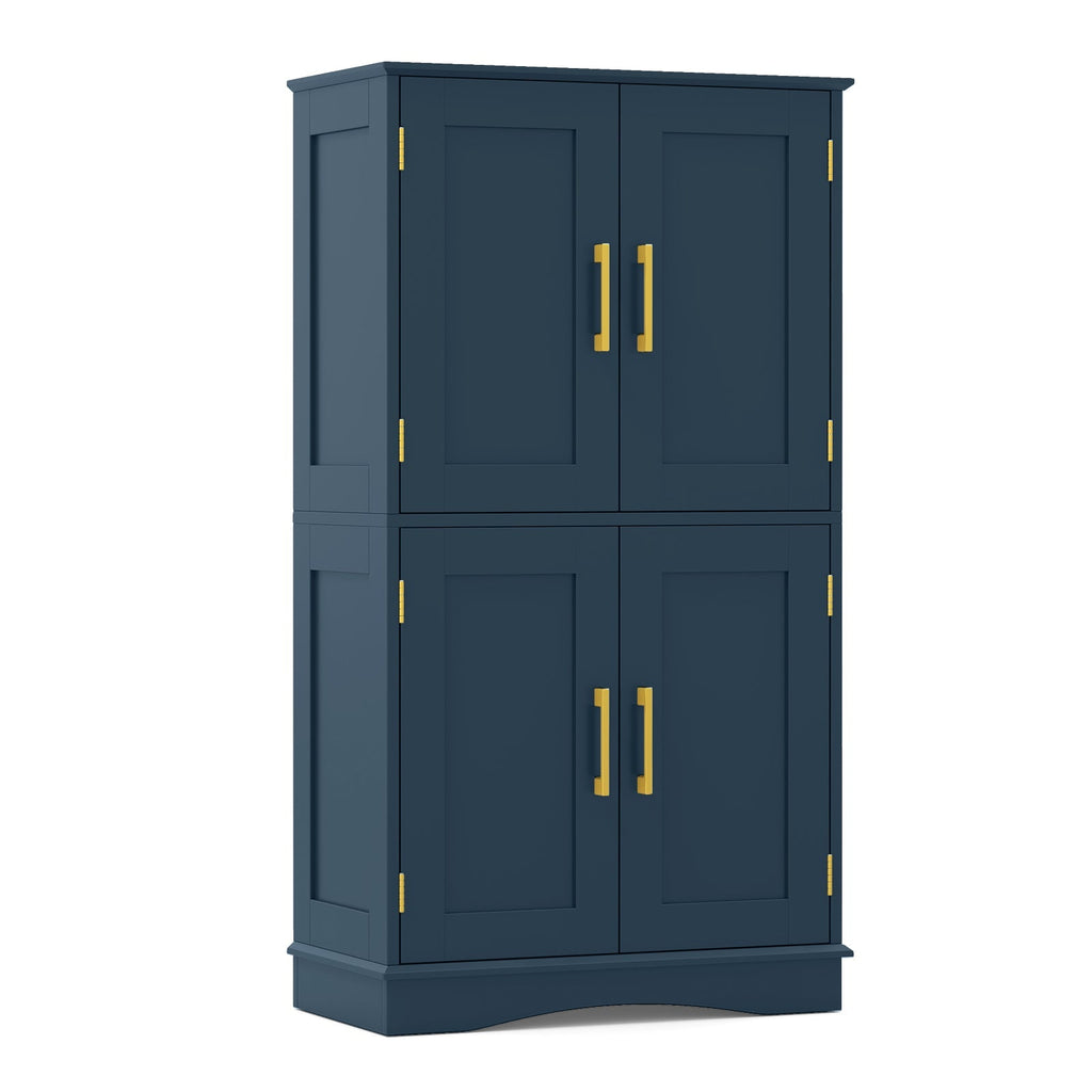 Bathroom Floor Storage Cabinet with 4 Doors and 2 Adjustable Shelves-Blue