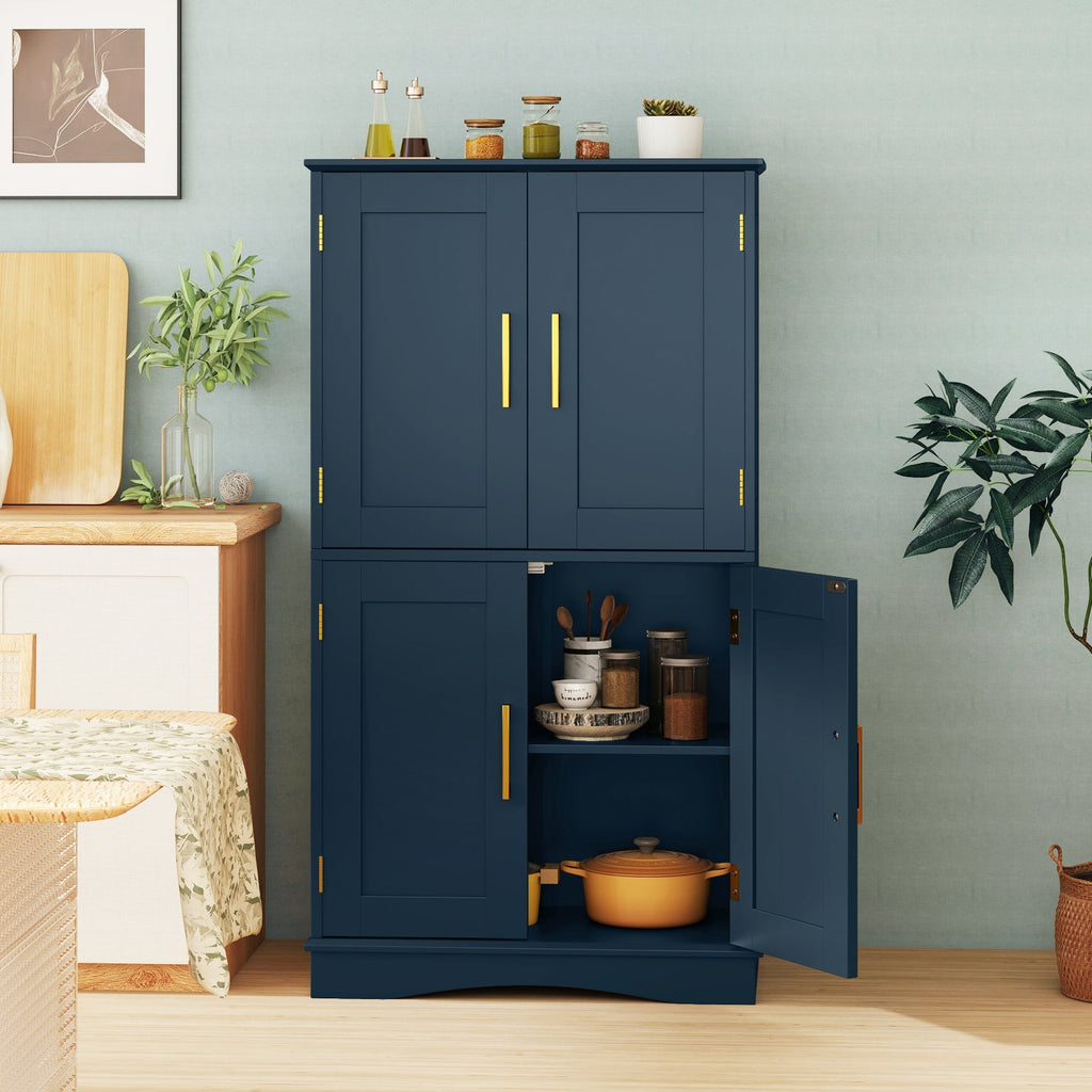 Bathroom Floor Storage Cabinet with 4 Doors and 2 Adjustable Shelves-Blue
