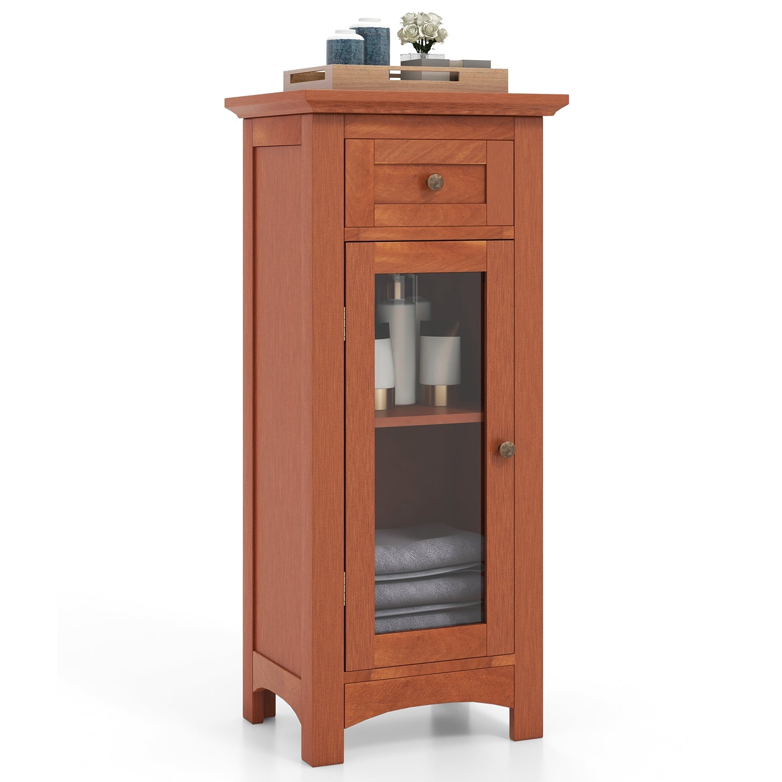 Bathroom Freestanding Storage Cabinet with Single Glass Door
