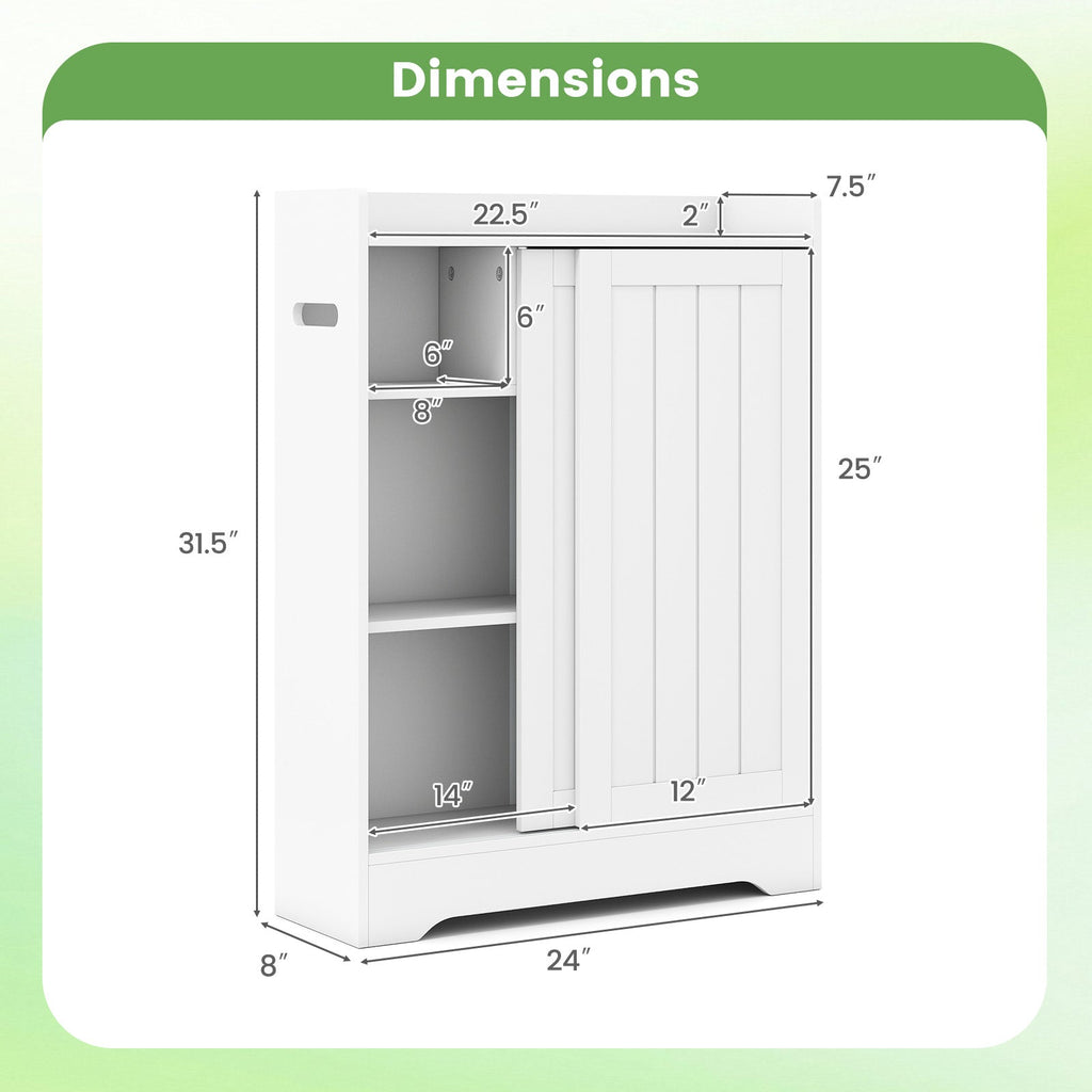 Bathroom Storage Cabinet Slim Floor Cabinet with Toilet Paper Holders-White