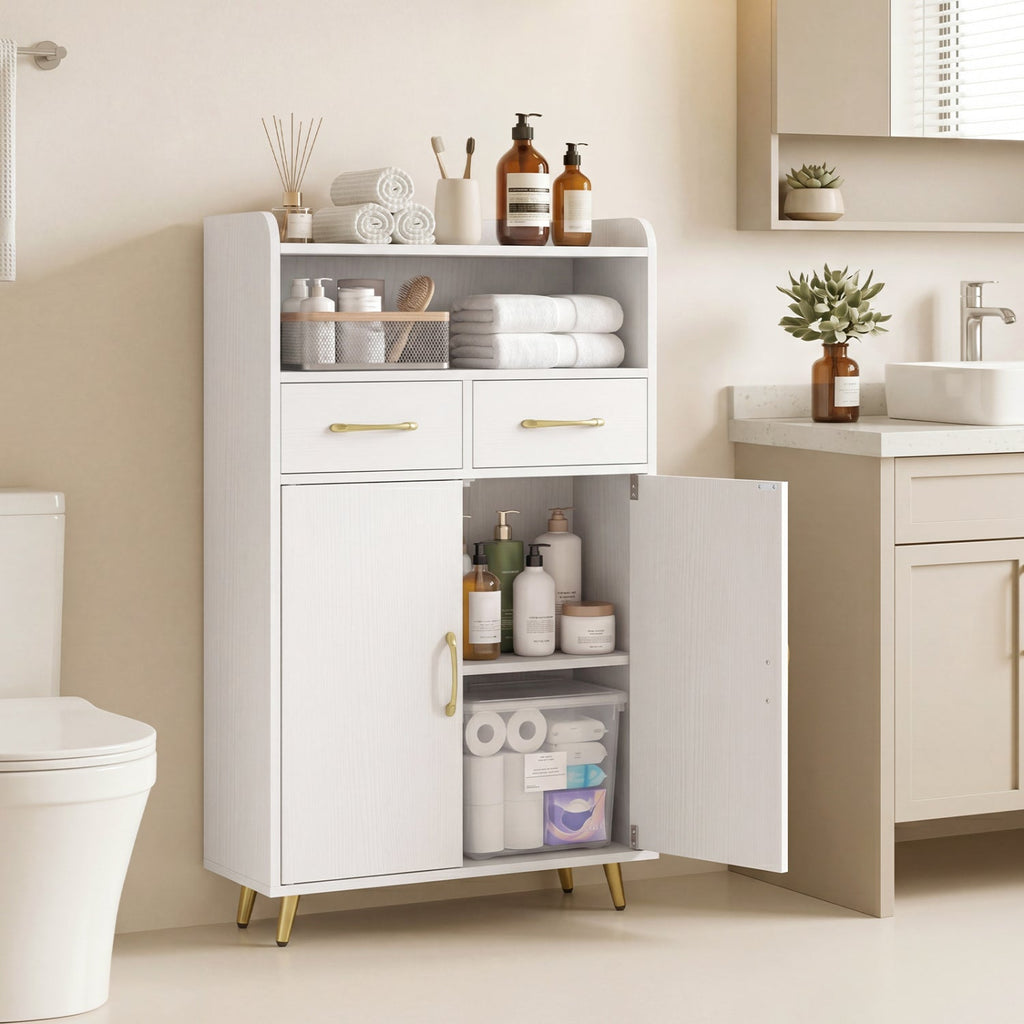 Freestanding Bathroom Storage Cabinet with 2 Drawers & Doors