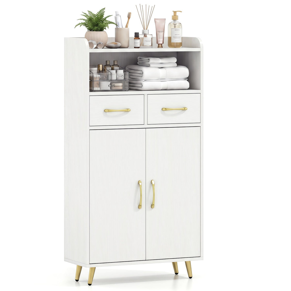 Freestanding Bathroom Storage Cabinet with 2 Drawers & Doors