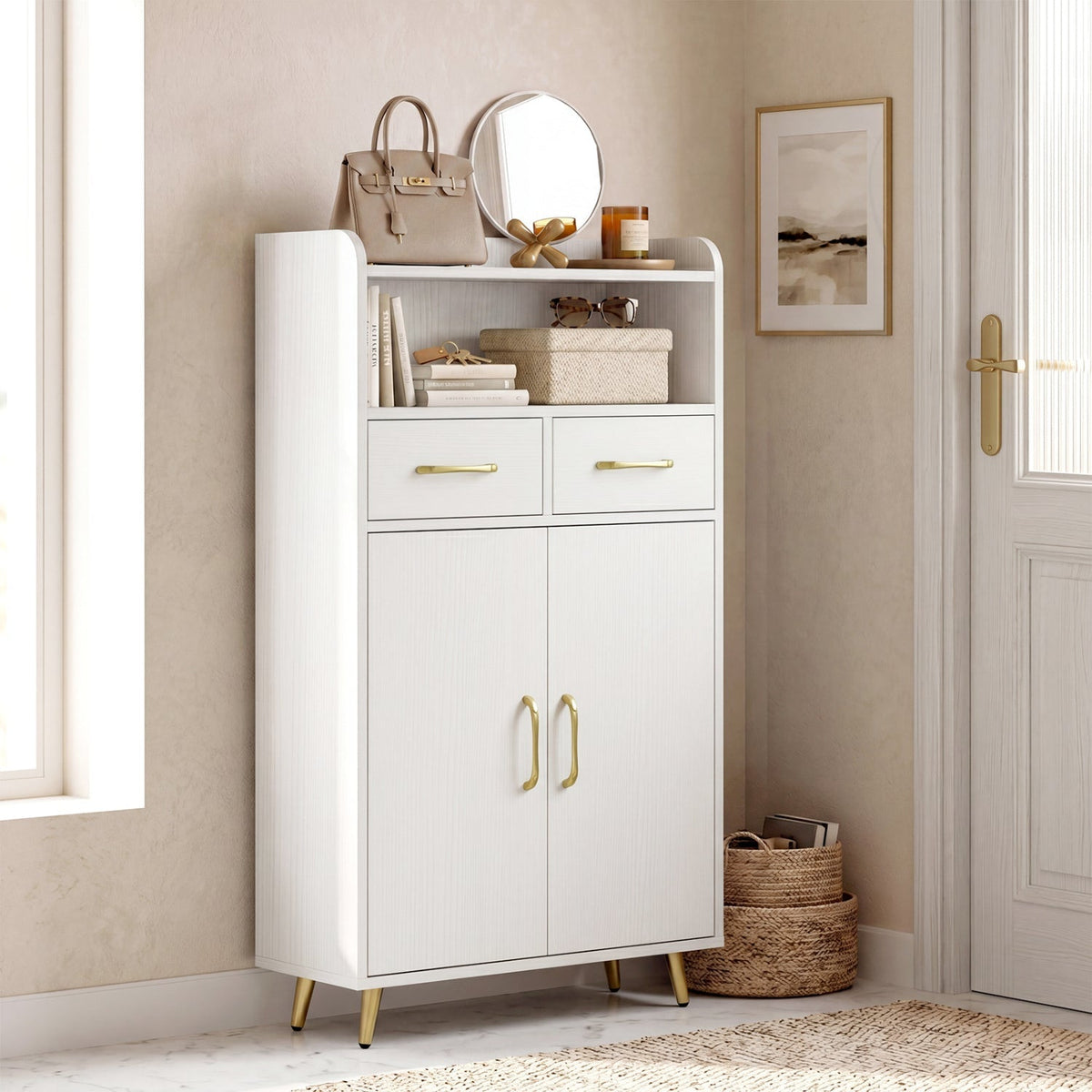 Freestanding Bathroom Storage Cabinet with 2 Drawers & Doors