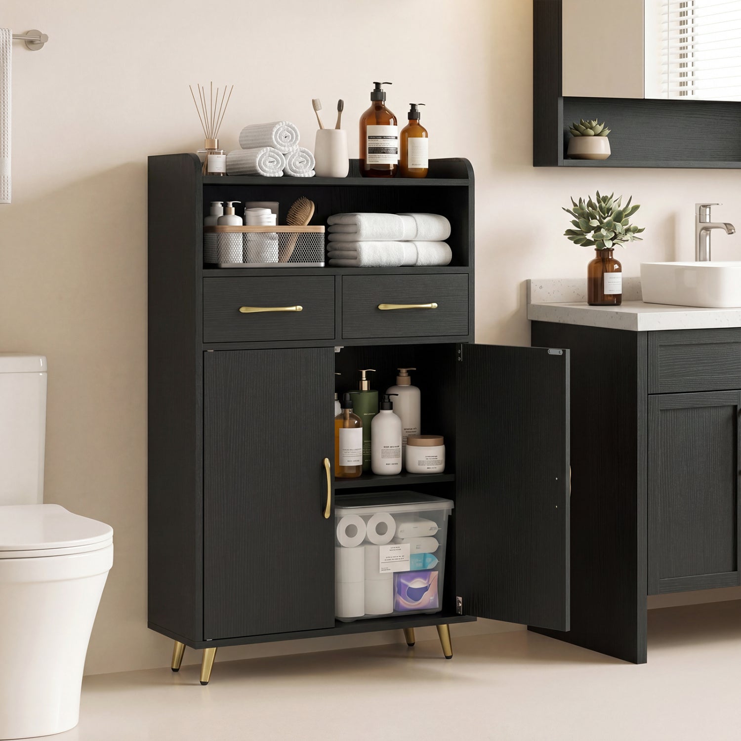 Freestanding Bathroom Storage Cabinet with 2 Drawers & Doors