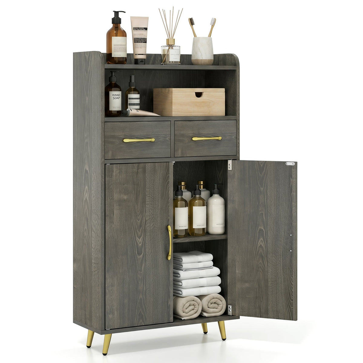 Freestanding Bathroom Storage Cabinet with 2 Drawers & Doors