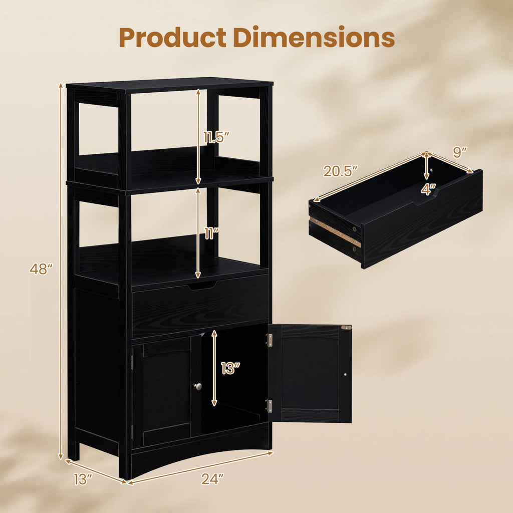 Bathroom Floor Cabinet with Open Shelves and Drawer