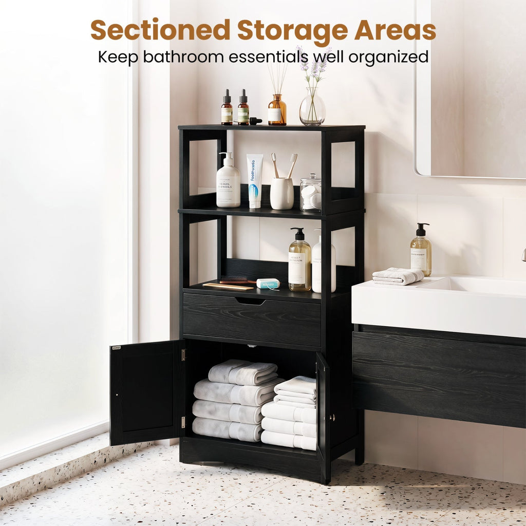 Bathroom Floor Cabinet with Open Shelves and Drawer