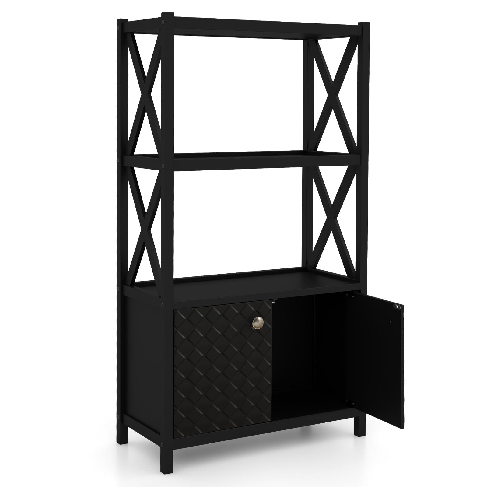 Bathroom Storage Cabinet with Open Shelves and Double Doors