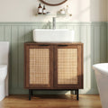Bathroom Vanity Cabinet with Rattan Doors and U-Shaped Cut-Out