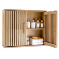 Bathroom Wall Cabinet with 2 Slatted Doors and 3-Level Adjustable Shelves