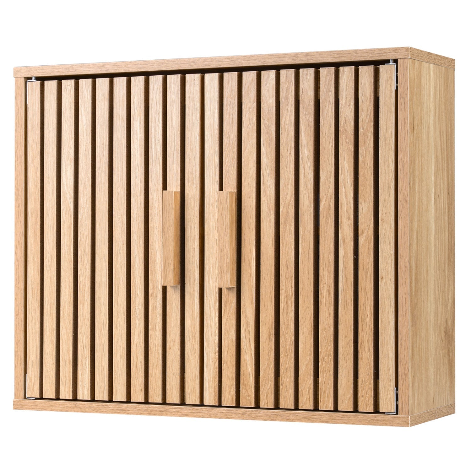 Bathroom Wall Cabinet with 2 Slatted Doors and 3-Level Adjustable Shelves