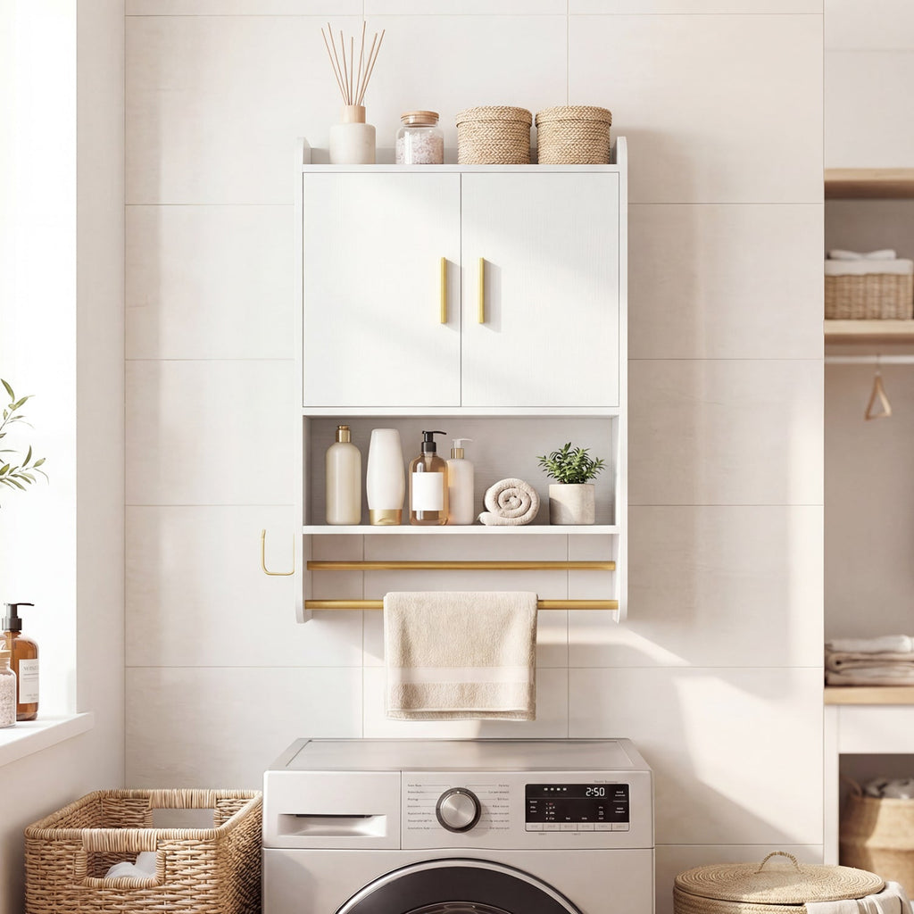 Wall Mounted Bathroom Cabinet with Towel Bars and Adjustable Shelf
