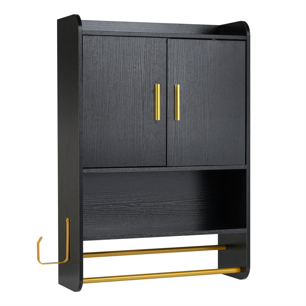 Wall Mounted Bathroom Cabinet with Towel Bars - Black