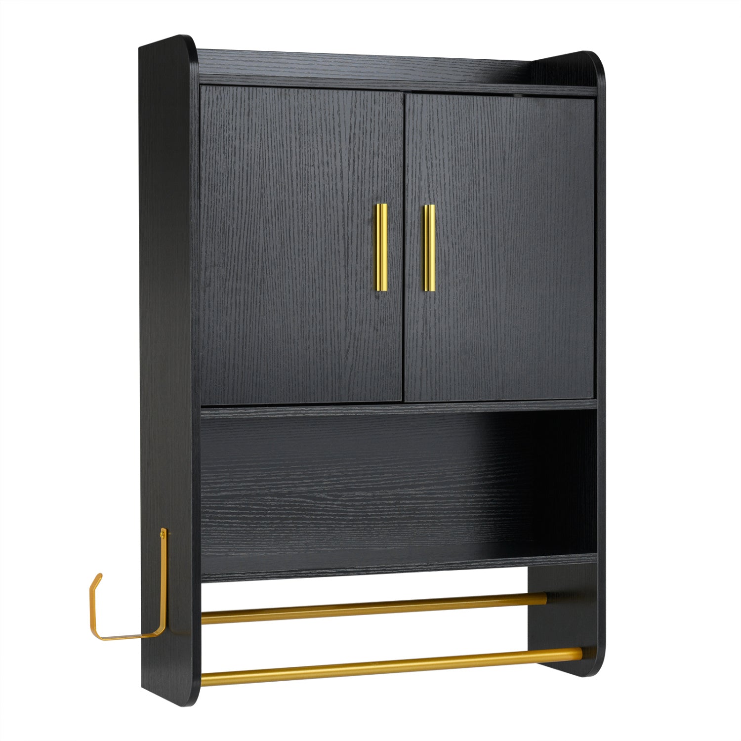 Wall Mounted Bathroom Cabinet with Towel Bars - Black
