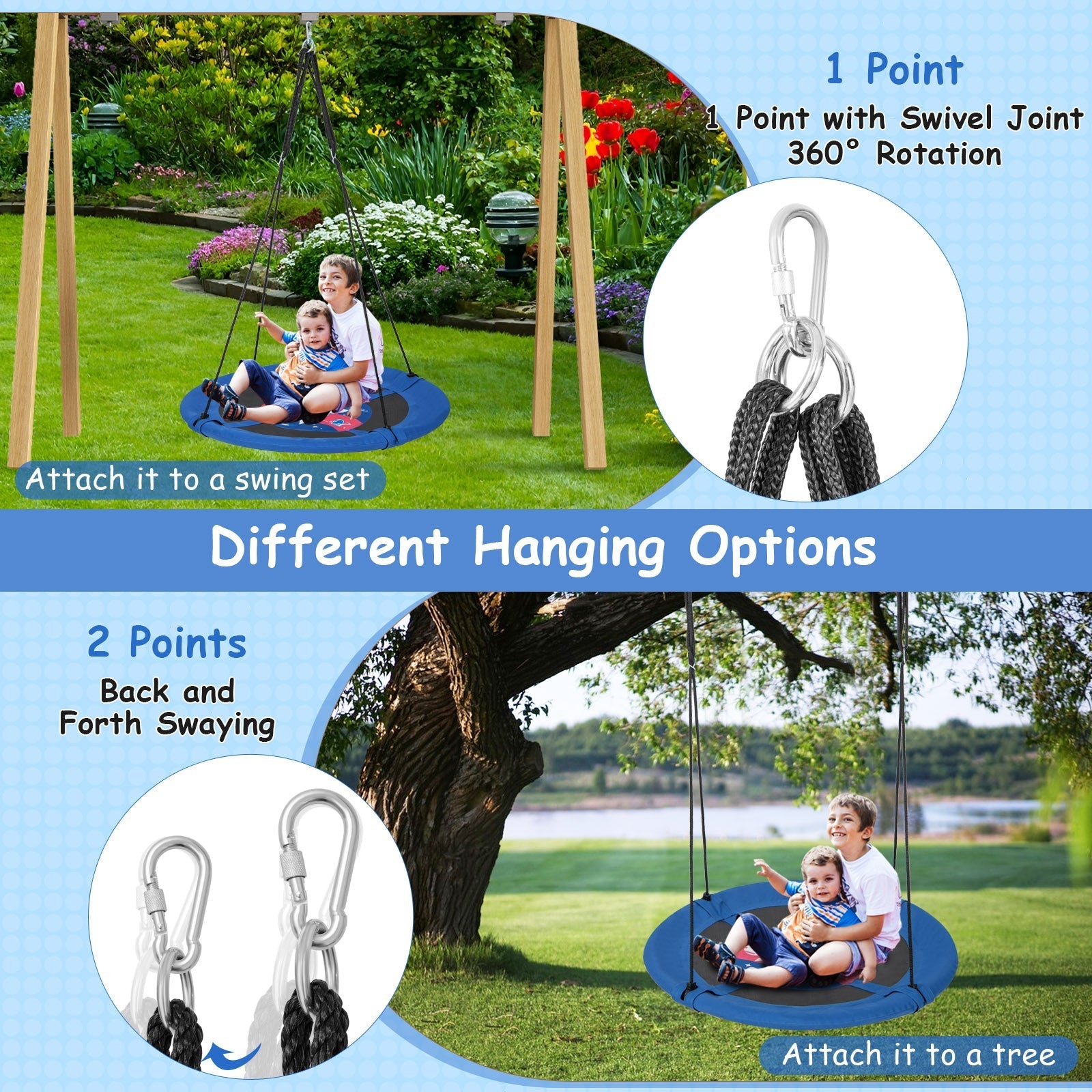 40 Inches Saucer Tree Swing with Adjustable Hanging Ropes and 900D Oxford Fabric