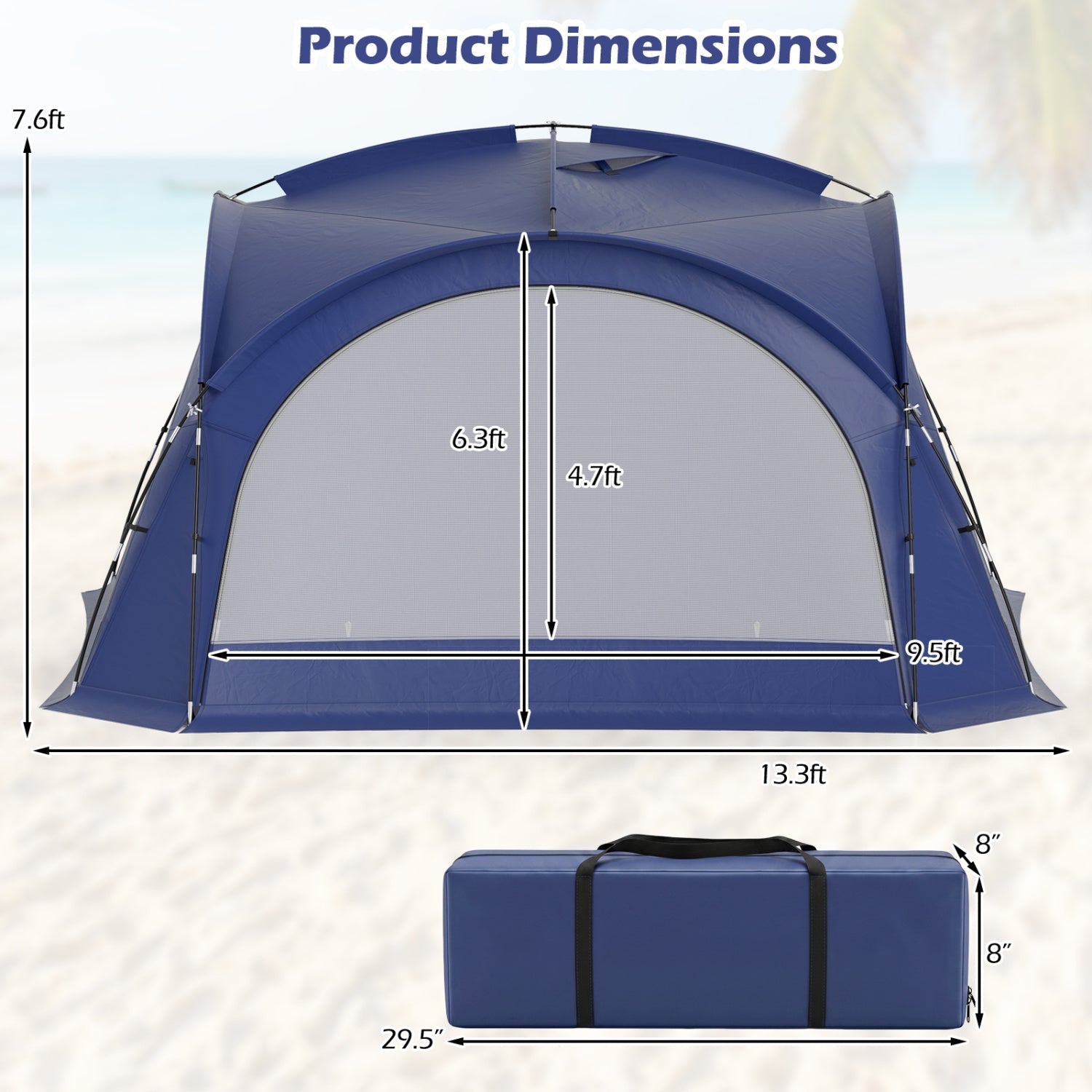 Large Beach Tent for 12-15 People with Removable Sidewalls