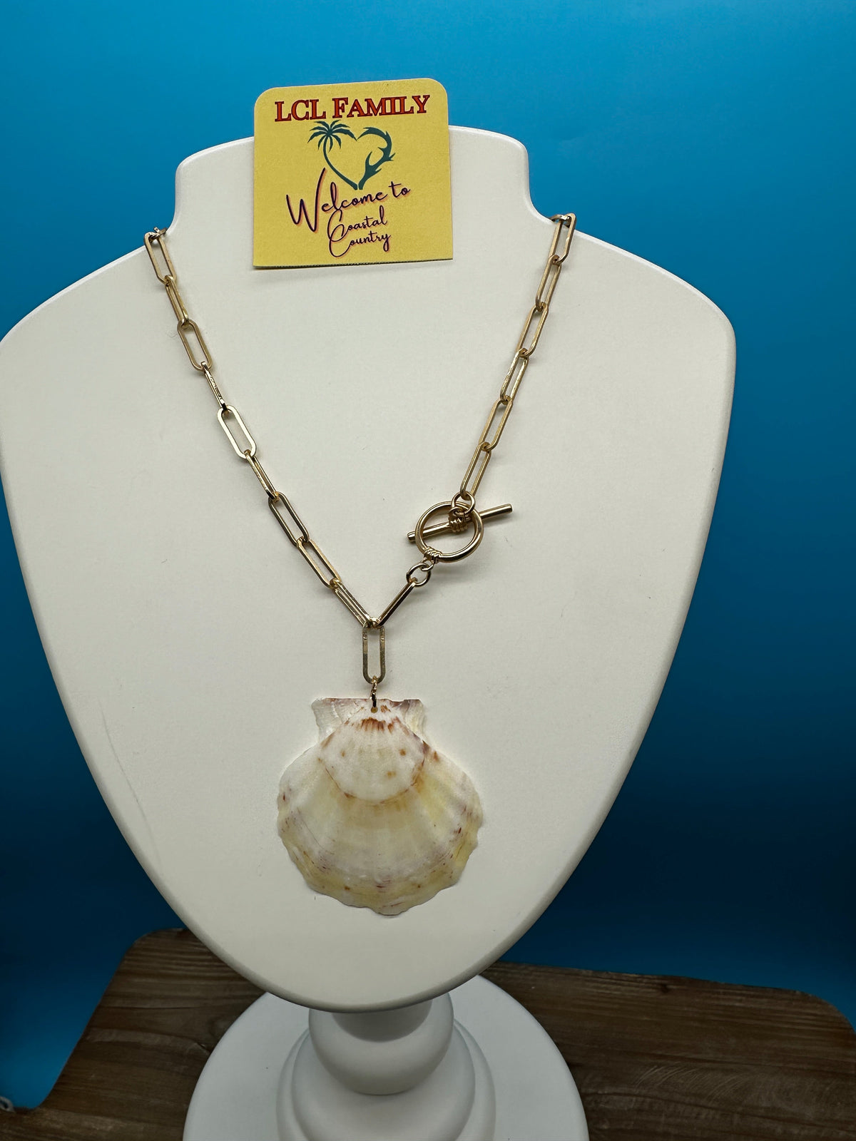 White Scallop on Paperclip Chain