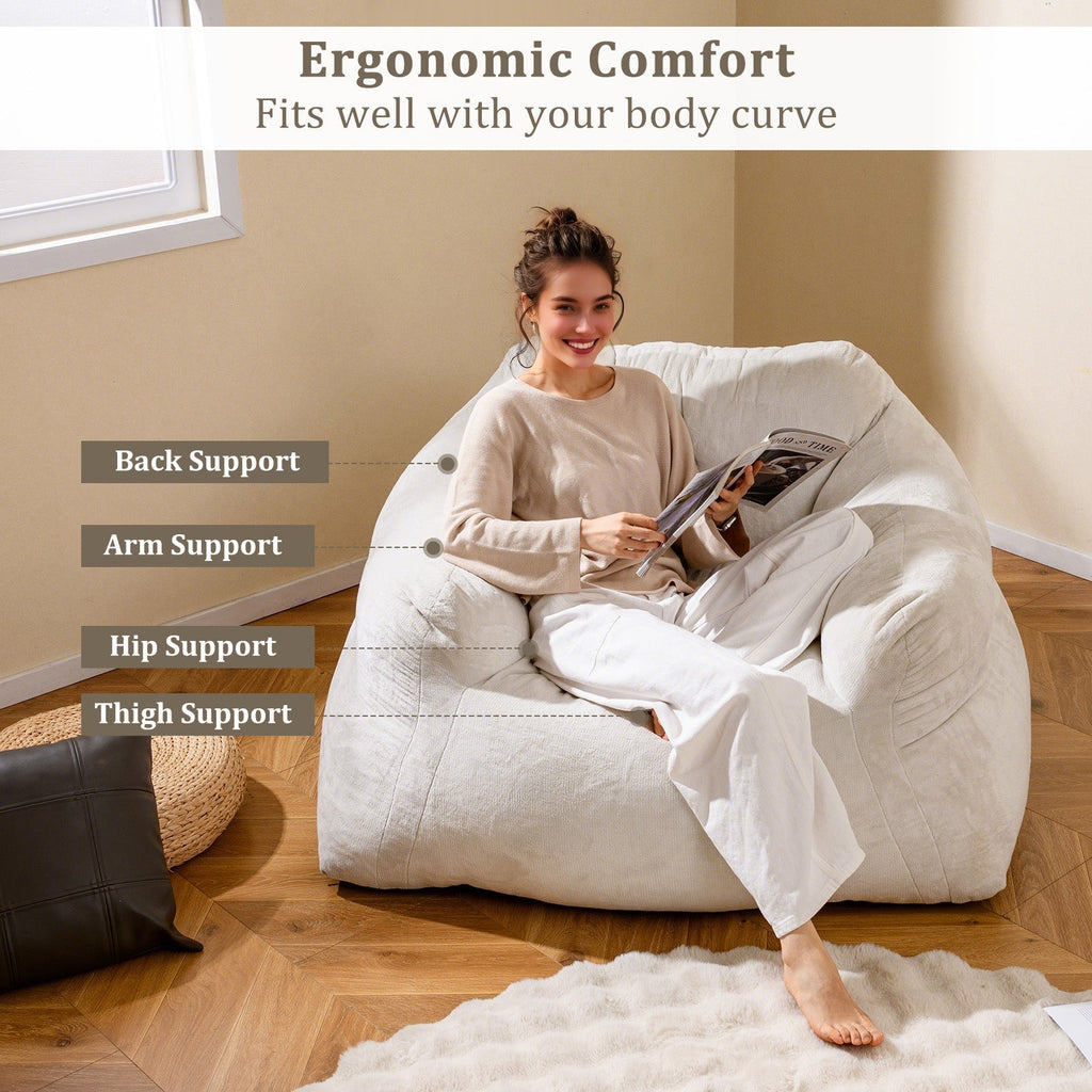 Bean Bag Chair Plush Lazy Sofa with Ultra-soft Velvet Cover-Beige