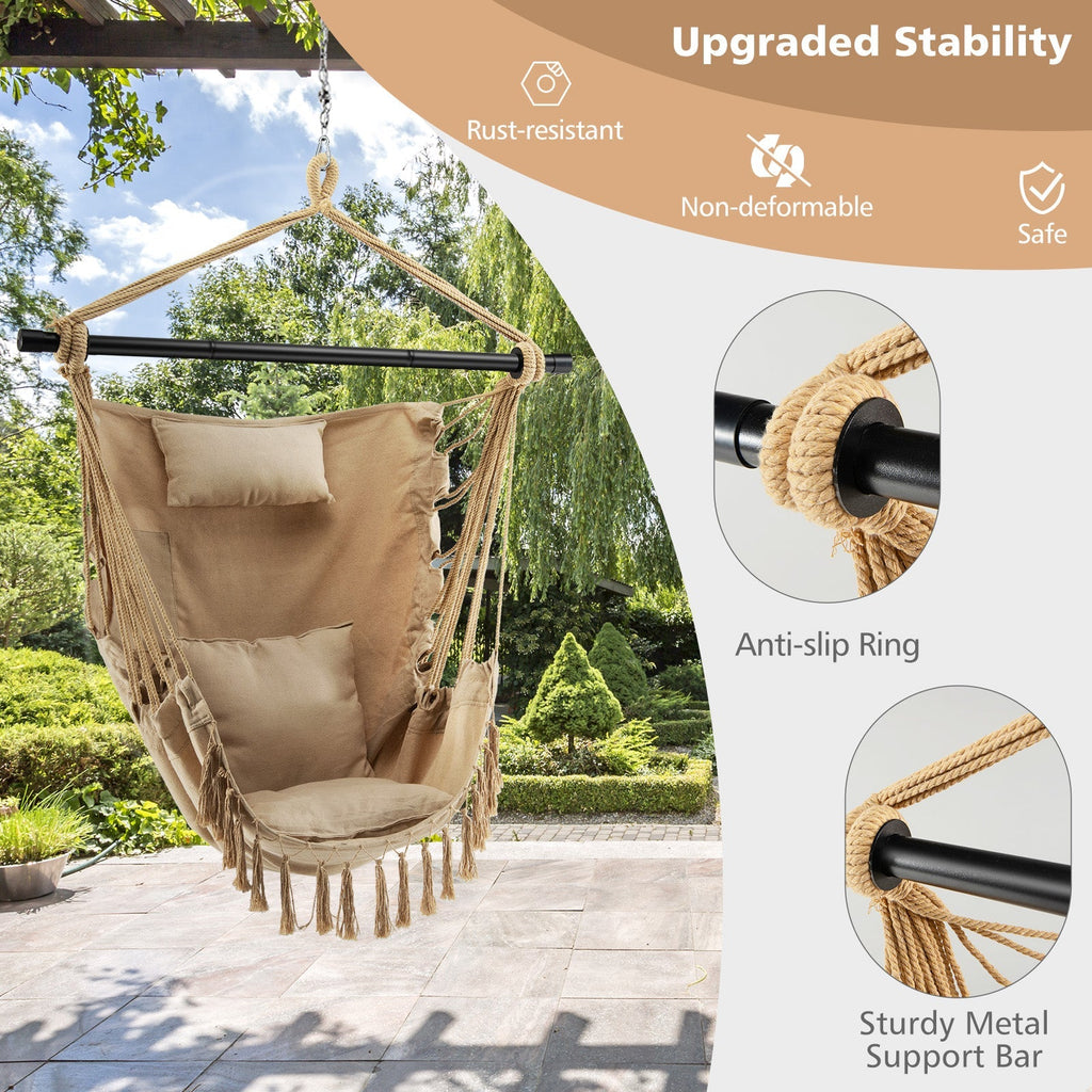 Hanging Rope Swing Chair with Soft Pillow and Cushions