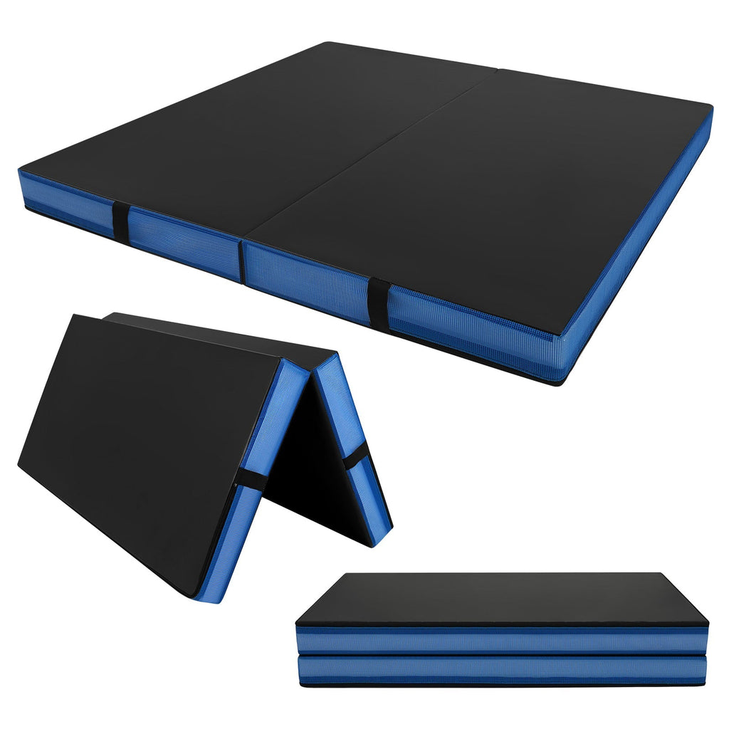 Bi-Fold Gymnastics Mat Thick Folding Exercise Mat with Carrying Handles-Black