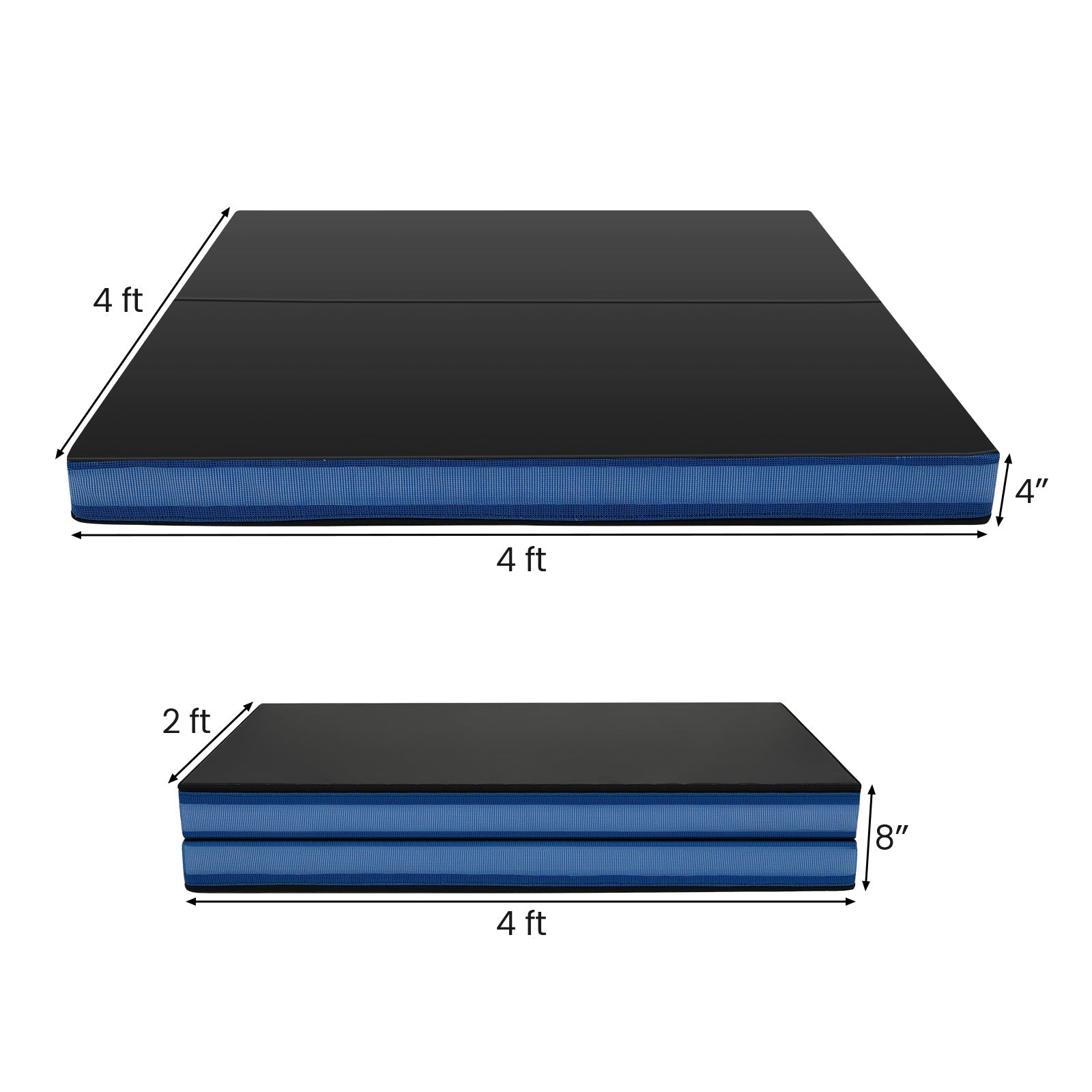 Bi-Fold Gymnastics Mat Thick Folding Exercise Mat with Carrying Handles-Black