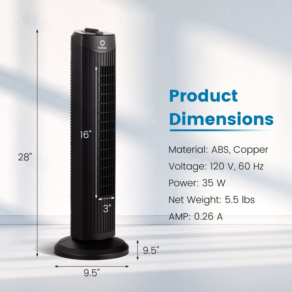 Fantask 35W 28 Inch Quiet Bladeless Oscillating Tower Fan