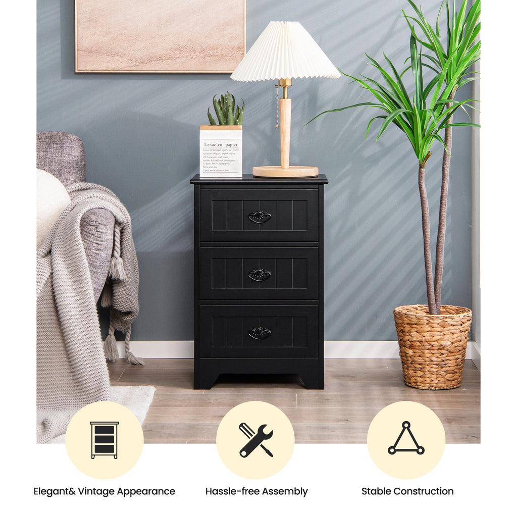 Farmhouse Nightstand with 3 Storage Drawers and Handles