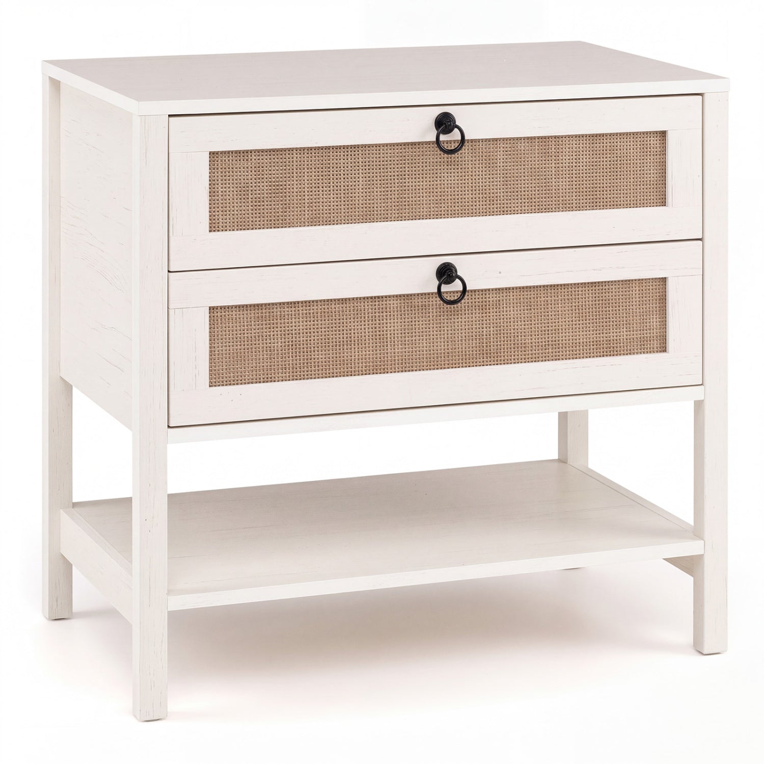 Rattan Nightstand with 2 Drawers and Open Shelf