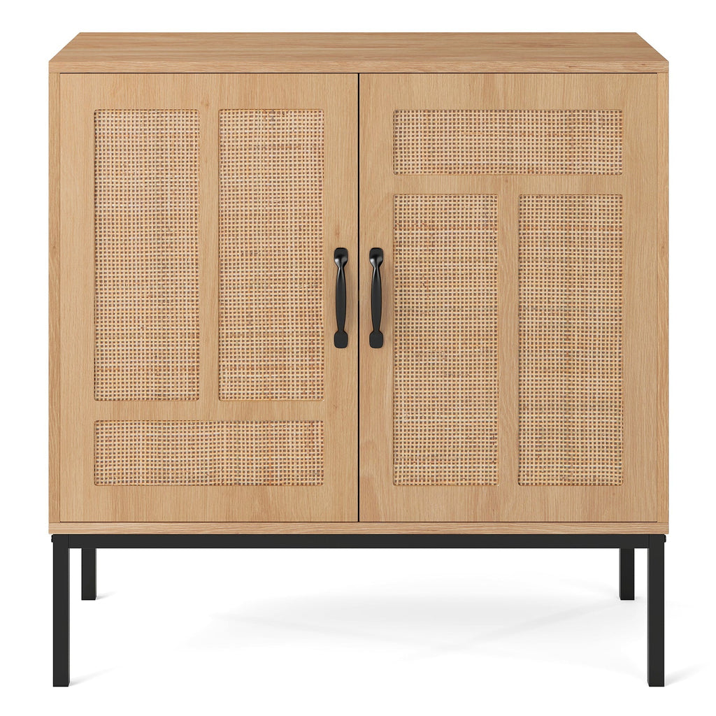 Boho Storage Cabinet with Asymmetrical Pattern Doors for Kitchen-Natural