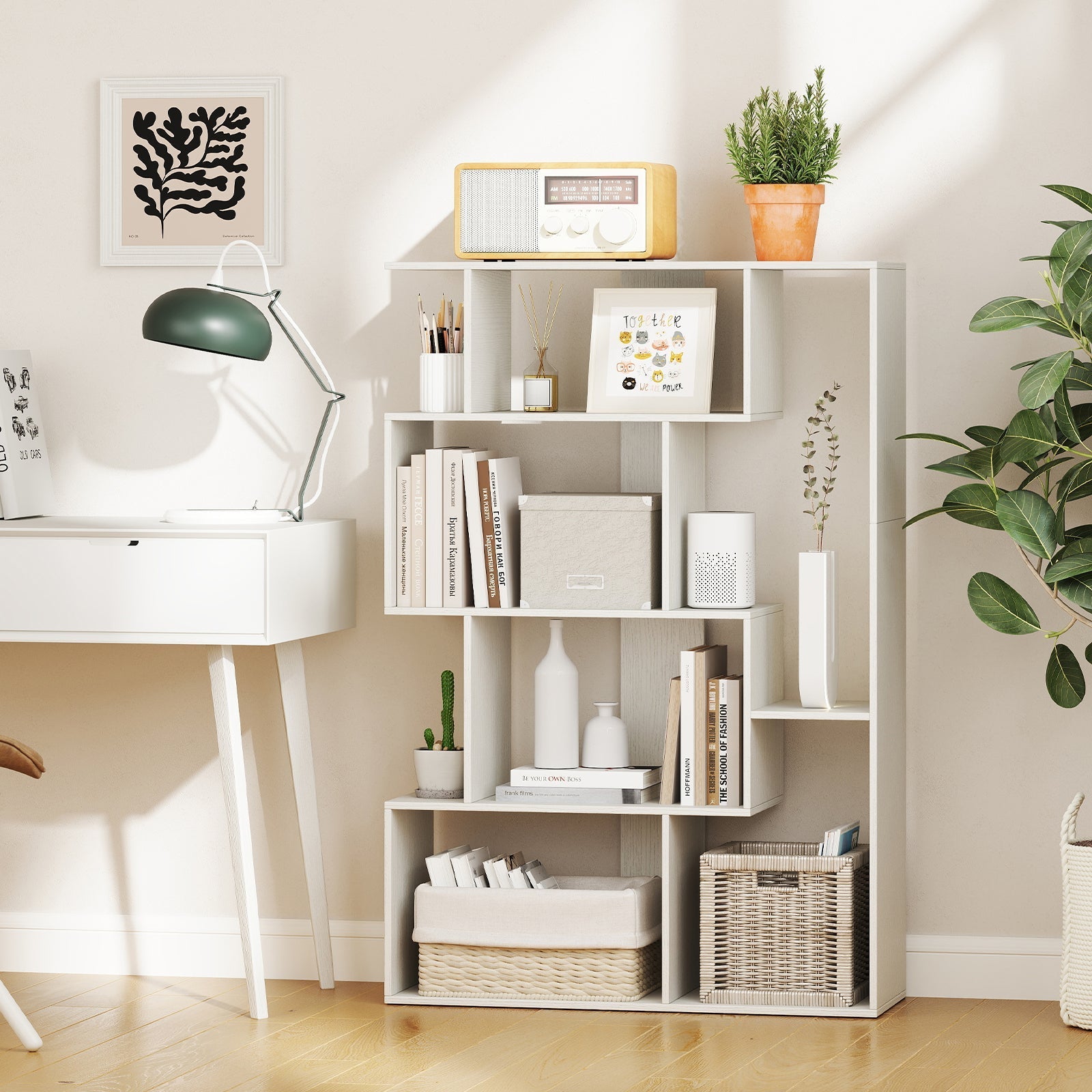 47 Inch 6-Cube Open-back Geometric Bookshelf for Bedroom Living Room