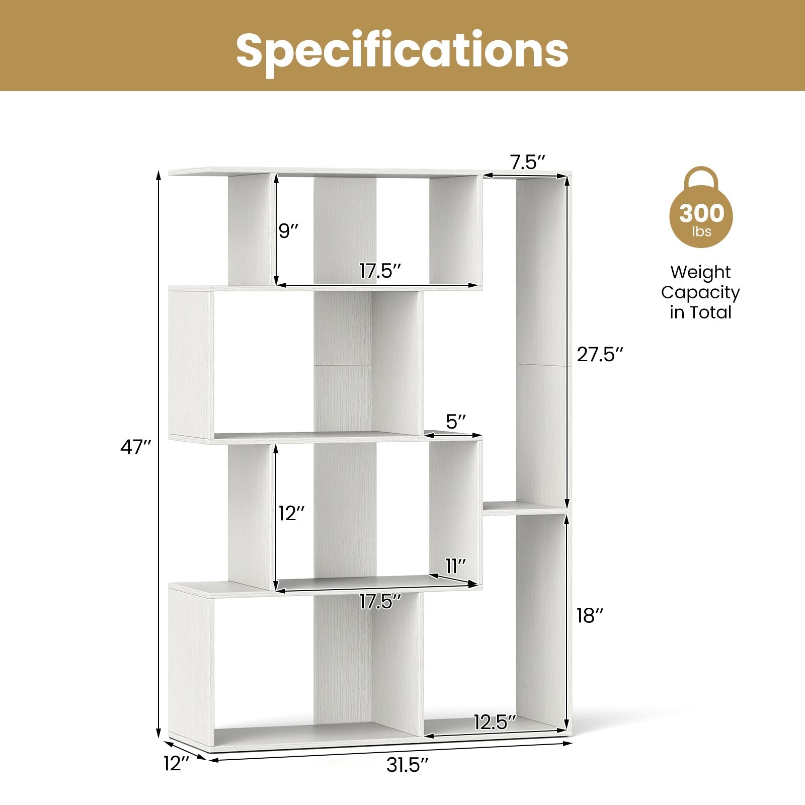 47 Inch 6-Cube Open-back Geometric Bookshelf for Bedroom Living Room