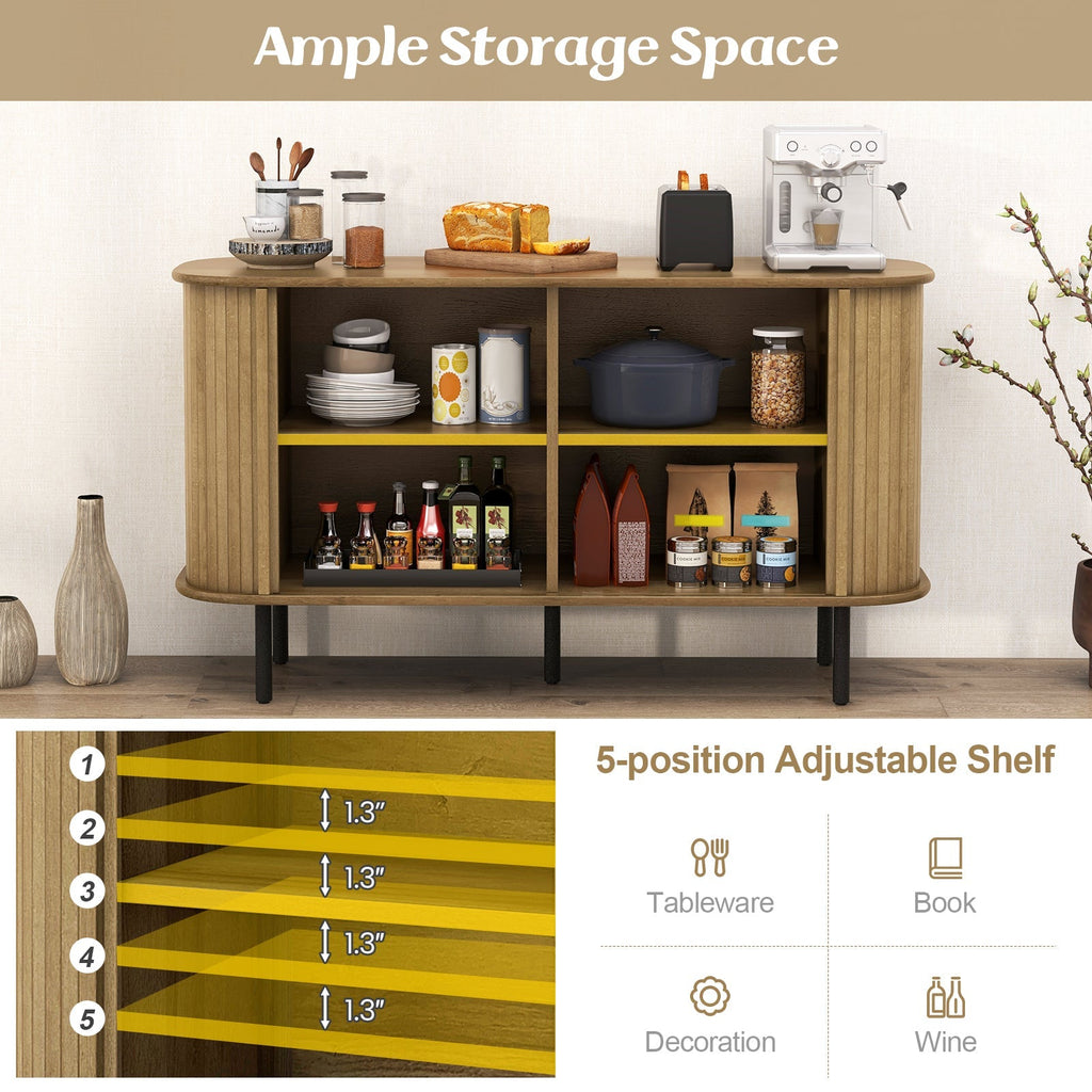 47 Inch Sideboard Buffet Cabinet with Adjustable Shelves for Kitchen Dining Room Living Room Entryway-Oak