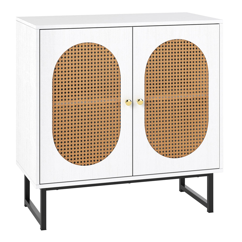 Buffet Cabinet Rattan Storage Cabinet with 2 Doors and Adjustable Shelf