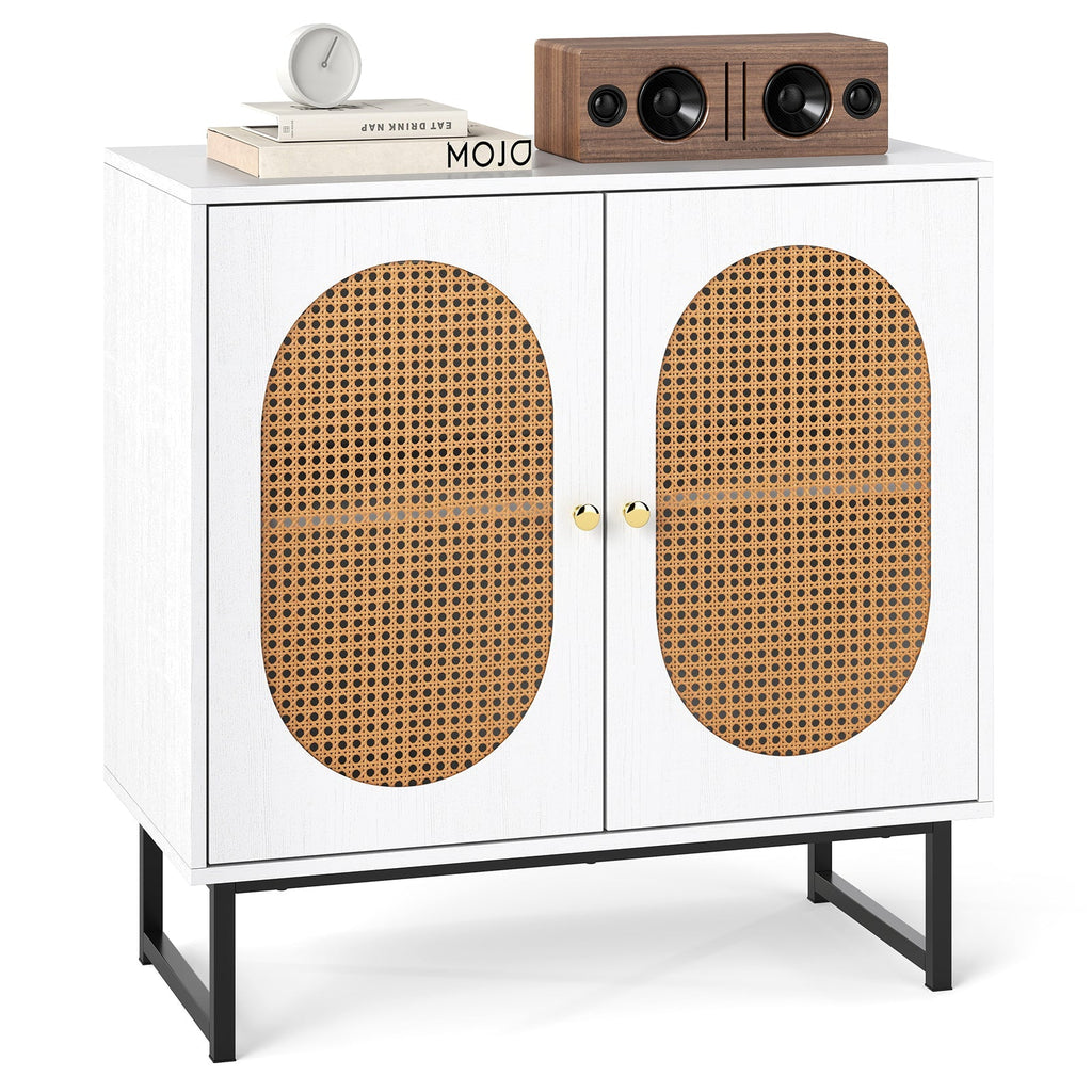 Buffet Cabinet Rattan Storage Cabinet with 2 Doors and Adjustable Shelf